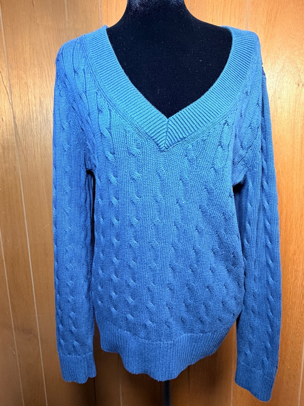 Tommy Hilfiger Blue Cable Knit V-Neck Sweater.